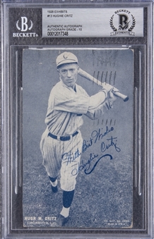1928 Exhibits Hughie Critz Twice-Signed Card – Beckett GEM MT 10 Signature
